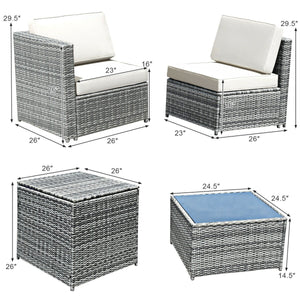 8 Piece Wicker Sofa Rattan Dinning Set Patio Furniture with Storage Table-White view 4