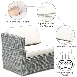 8 Piece Wicker Sofa Rattan Dinning Set Patio Furniture with Storage Table-White view 5