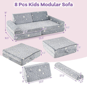 8 Pieces Modular Kids Play Couch Glow in the Dark Toddler Sectional Sofa-Gray view 5