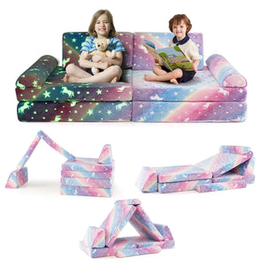8 Pieces Modular Kids Play Couch Glow in the Dark Toddler Sectional Sofa-Multicolor view 4
