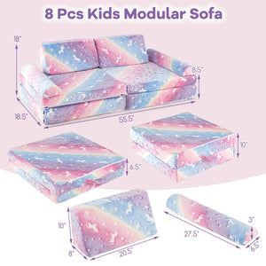 8 Pieces Modular Kids Play Couch Glow in the Dark Toddler Sectional Sofa-Multicolor view 5