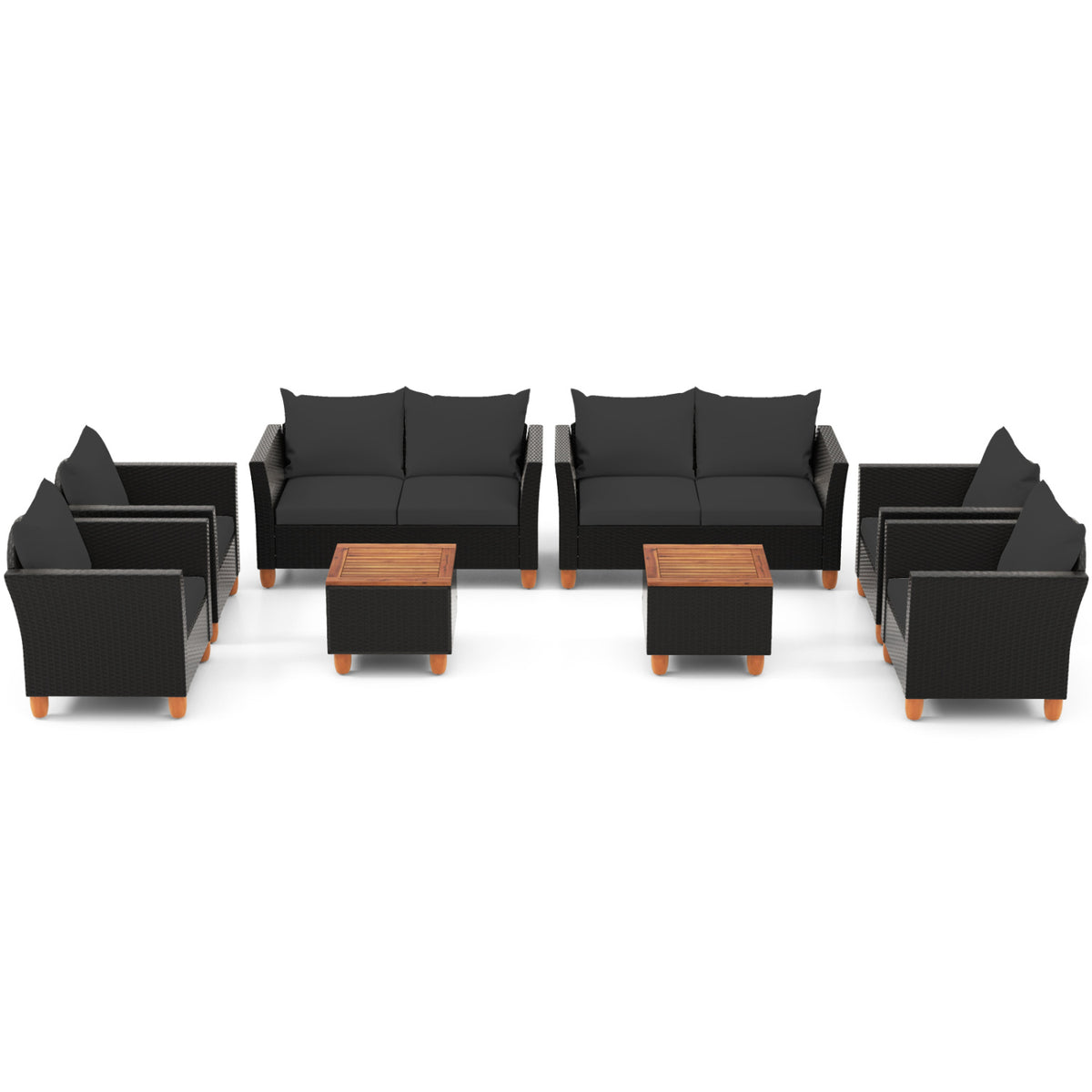 8 Pieces Outdoor Conversation Set with Storage Coffee Table-Black