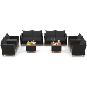 8 Pieces Outdoor Conversation Set with Storage Coffee Table-Black view 3