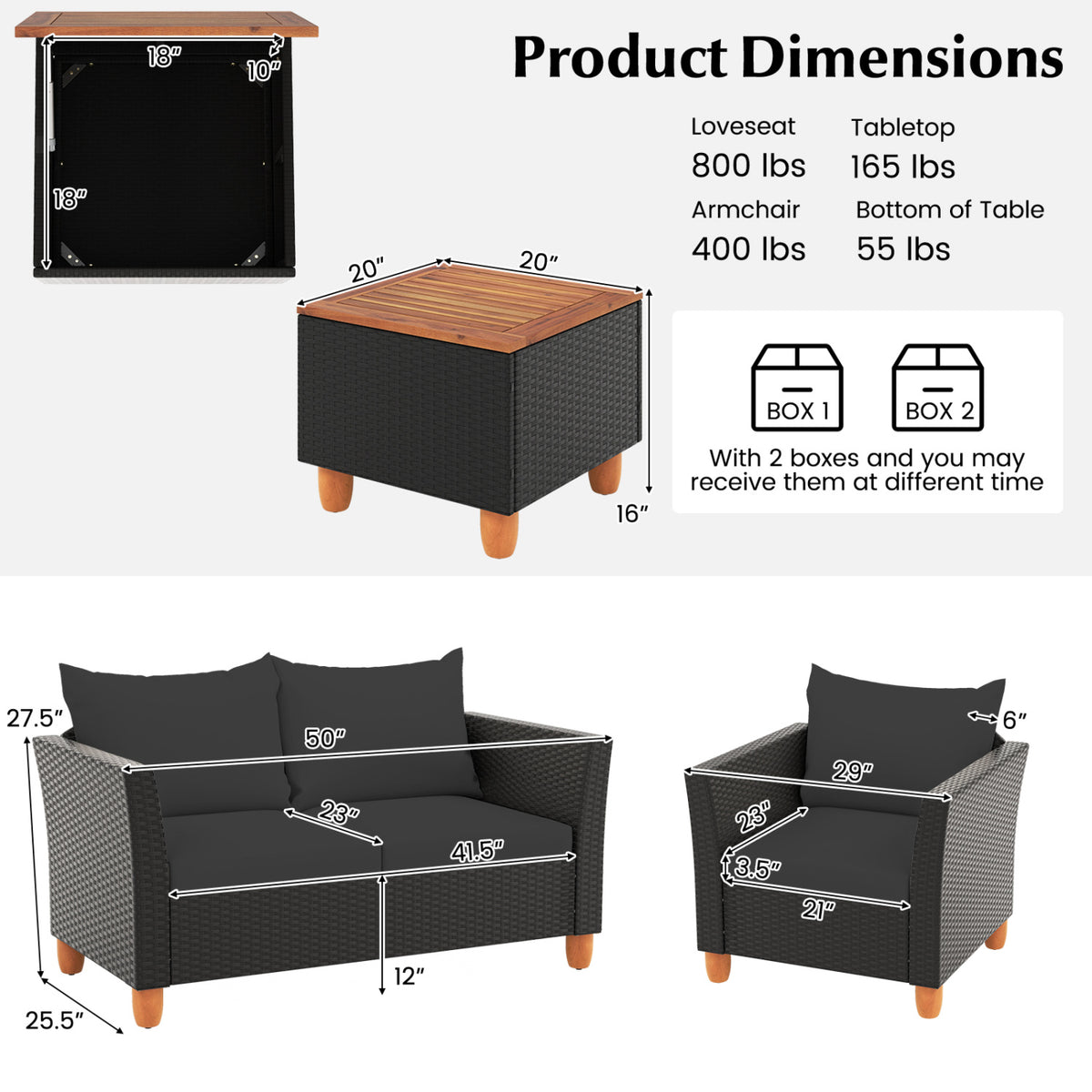 8 Pieces Outdoor Conversation Set with Storage Coffee Table-Black view 4
