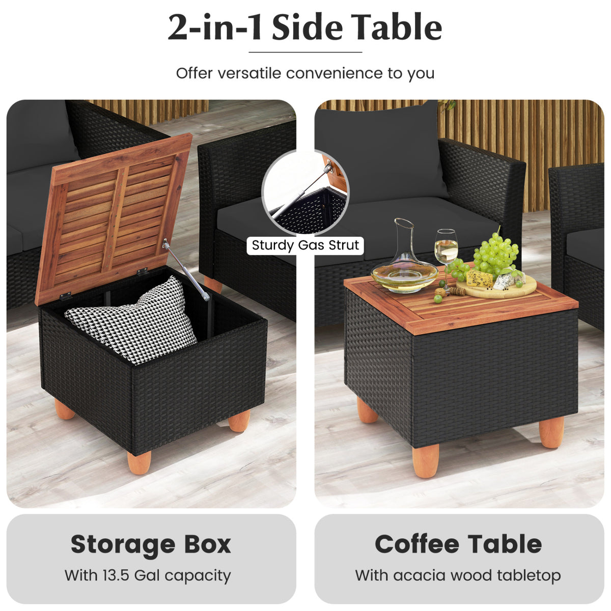 8 Pieces Outdoor Conversation Set with Storage Coffee Table-Black view 6