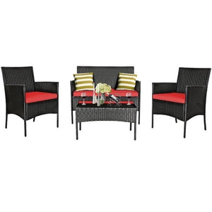 8 Pieces Patio Cushioned Rattan Furniture Set-Red