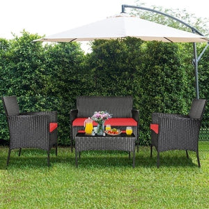 8 Pieces Patio Cushioned Rattan Furniture Set-Red view 3