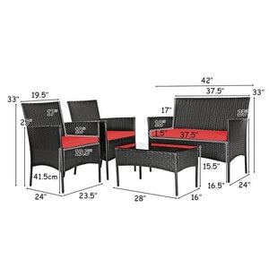 8 Pieces Patio Cushioned Rattan Furniture Set-Red view 4