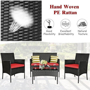 8 Pieces Patio Cushioned Rattan Furniture Set-Red view 5