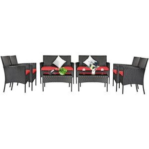 8 Pieces Patio Cushioned Rattan Furniture Set-Red view 7