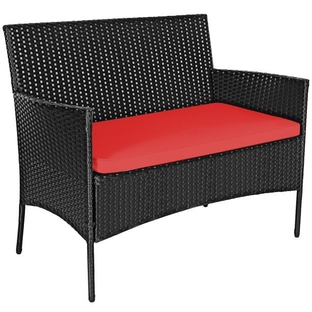 8 Pieces Patio Cushioned Rattan Furniture Set-Red view 8