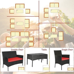 8 Pieces Patio Cushioned Rattan Furniture Set-Red view 9