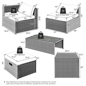8 Pieces Patio Rattan Furniture Set with Storage Waterproof Cover and Cushion-Off White view 4
