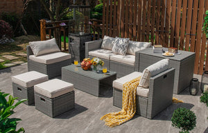 8 Pieces Patio Rattan Furniture Set with Storage Waterproof Cover and Cushion-Off White view 6