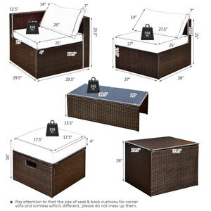 8 Pieces Patio Space-Saving Rattan Furniture Set with Storage Box and Waterproof Cover-Black view 3