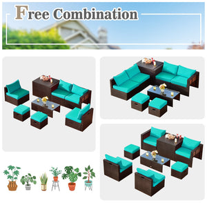 8 Pieces Patio Space-Saving Rattan Furniture Set with Storage Box and Waterproof Cover-Turquoise view 5