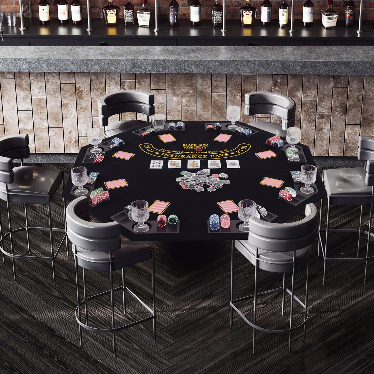 8-Player Portable Poker Table Top with Cup Holders and Chip Trays-Black view 2