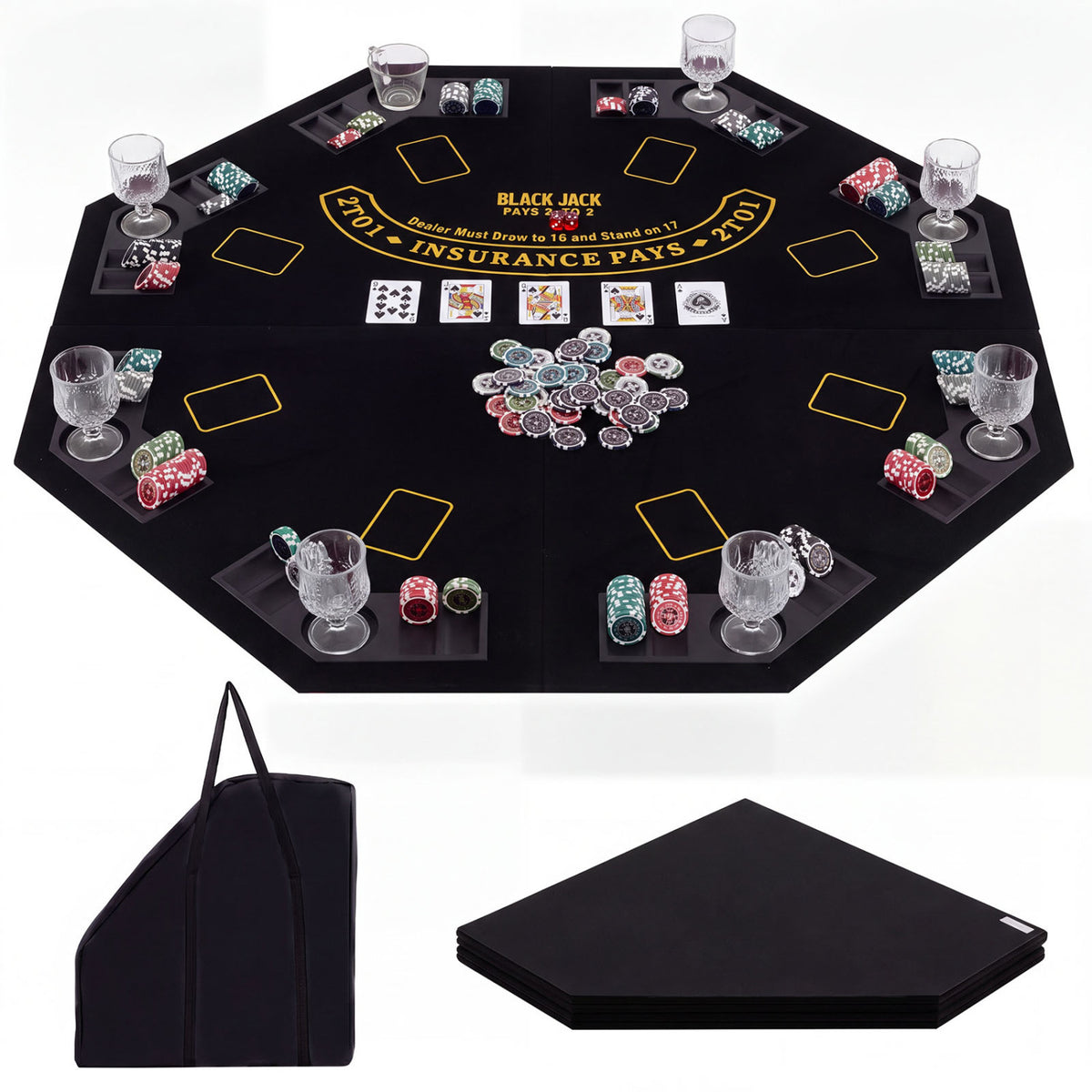 8-Player Portable Poker Table Top with Cup Holders and Chip Trays-Black view 3