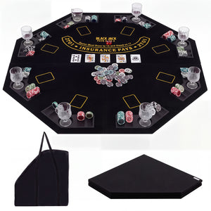 8-Player Portable Poker Table Top with Cup Holders and Chip Trays-Black view 3