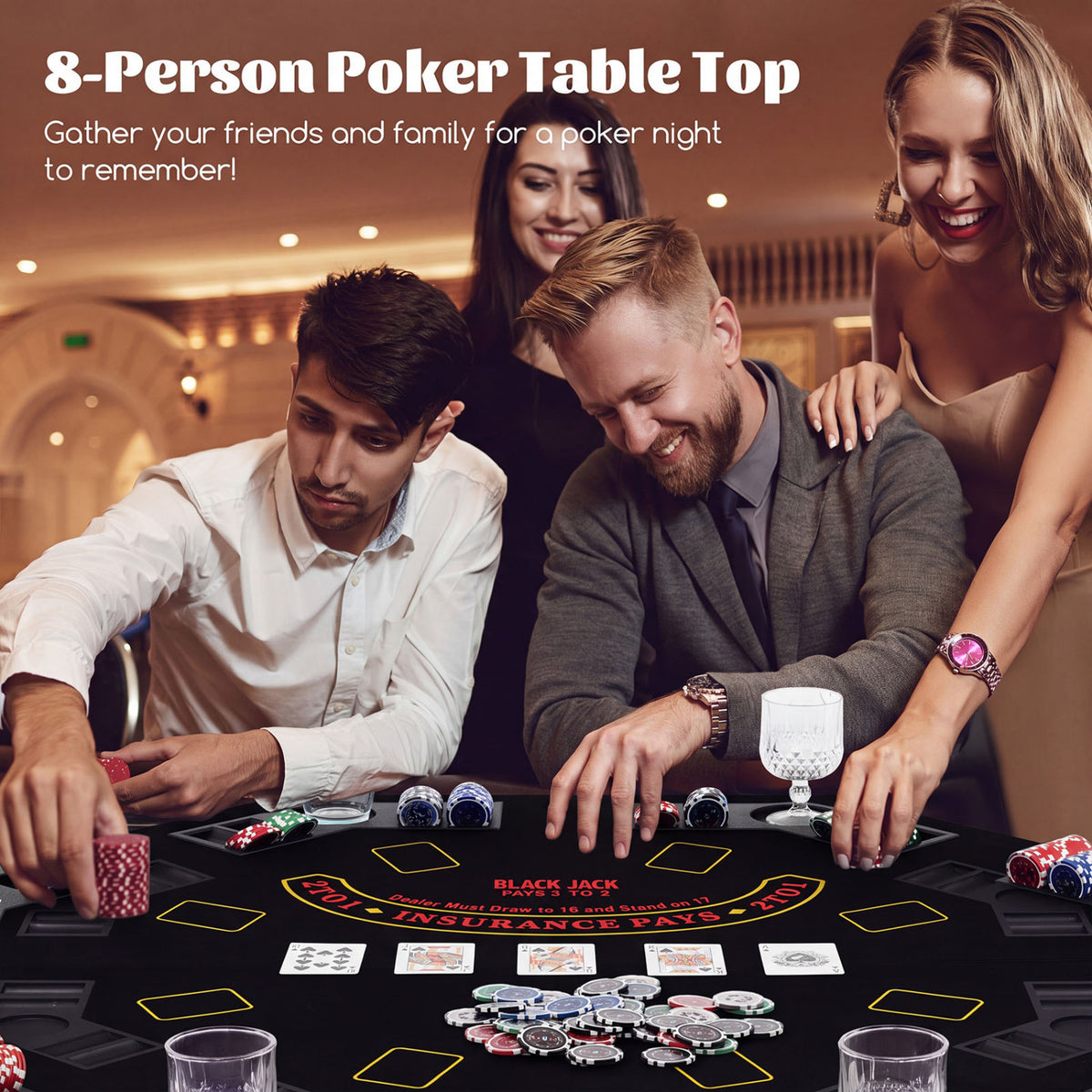 8-Player Portable Poker Table Top with Cup Holders and Chip Trays-Black view 5