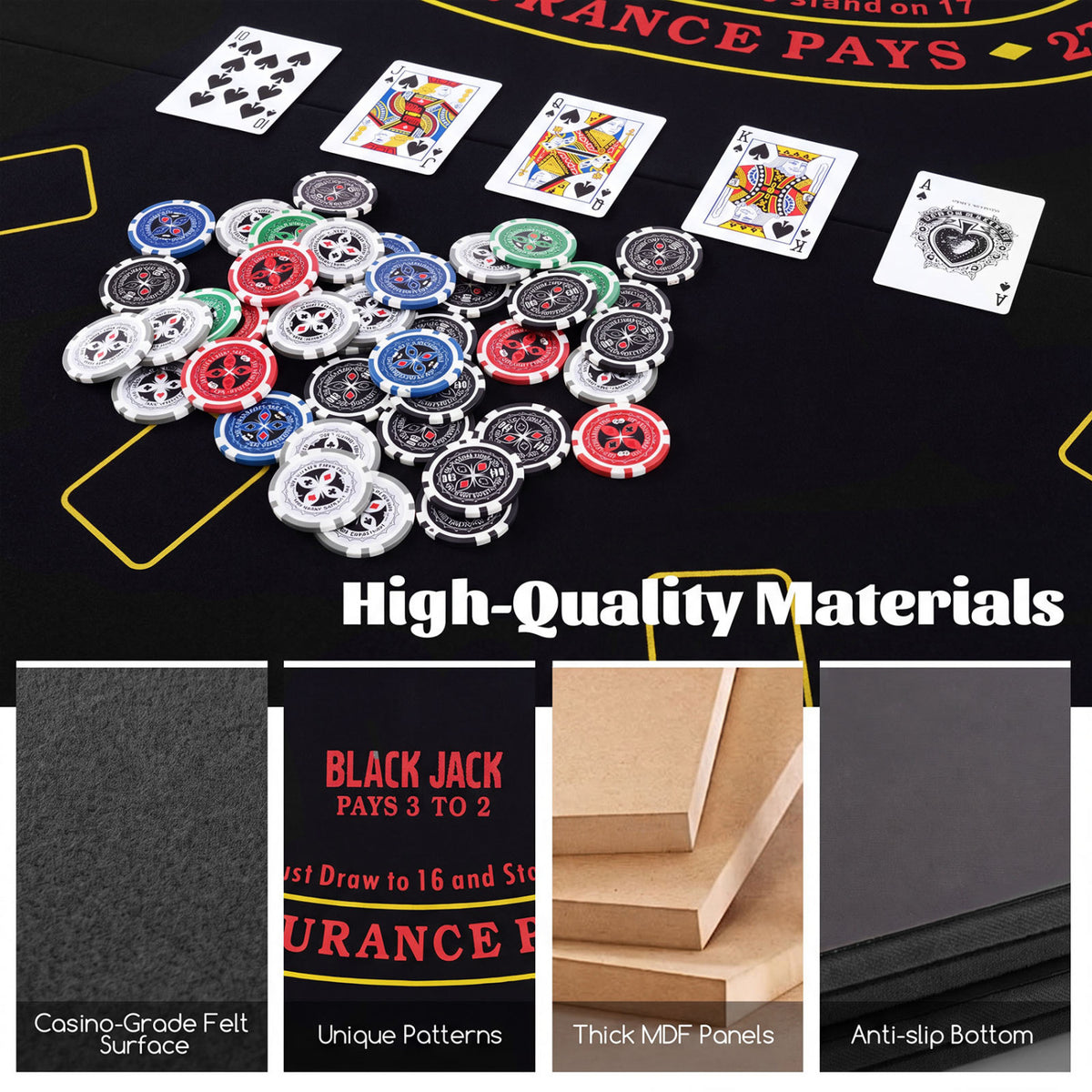 8-Player Portable Poker Table Top with Cup Holders and Chip Trays-Black view 7