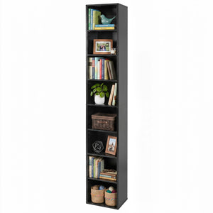 8-Tier Narrow Bookshelf with 4 Adjustable Shelves and Storage Cubes-Black view 4