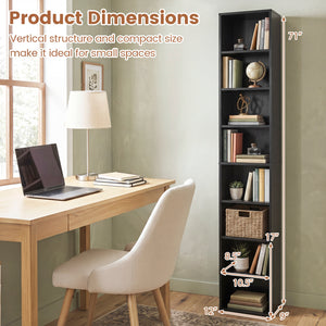 8-Tier Narrow Bookshelf with 4 Adjustable Shelves and Storage Cubes-Black view 5