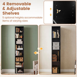 8-Tier Narrow Bookshelf with 4 Adjustable Shelves and Storage Cubes-Black view 8