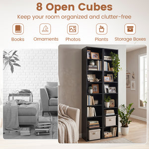 8-Tier Narrow Bookshelf with 4 Adjustable Shelves and Storage Cubes-Black view 9