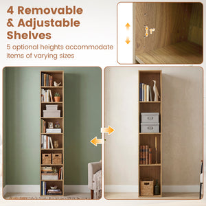 8-Tier Narrow Bookshelf with 4 Adjustable Shelves and Storage Cubes-Natural view 8