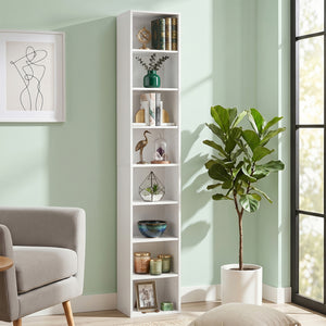 8-Tier Narrow Bookshelf with 4 Adjustable Shelves and Storage Cubes-White view 2