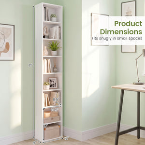 8-Tier Narrow Bookshelf with 4 Adjustable Shelves and Storage Cubes-White view 5