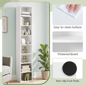 8-Tier Narrow Bookshelf with 4 Adjustable Shelves and Storage Cubes-White view 6