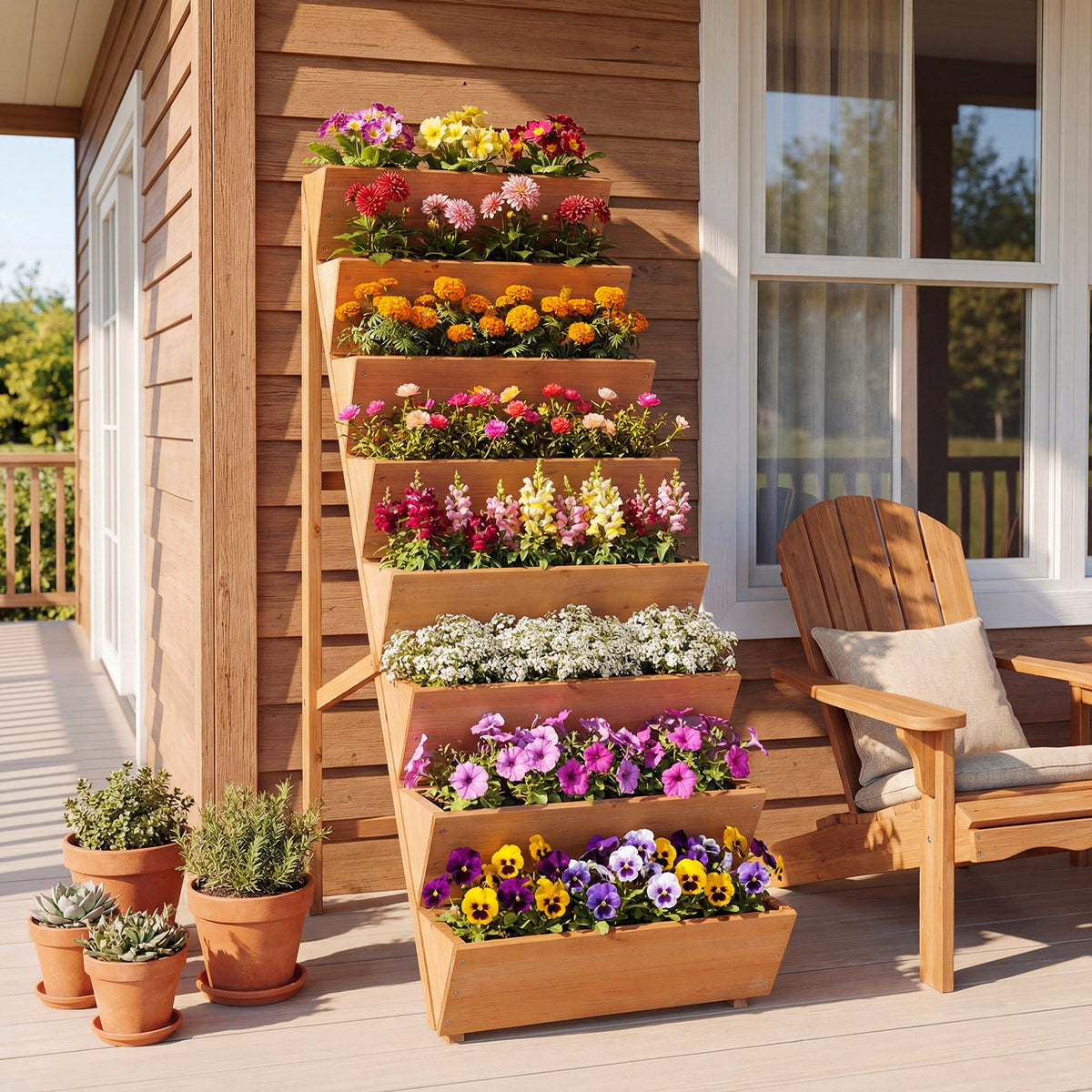 8-tier Vertical Raised Garden Bed Wood Elevated Planter Box with Legs-Orange view 2