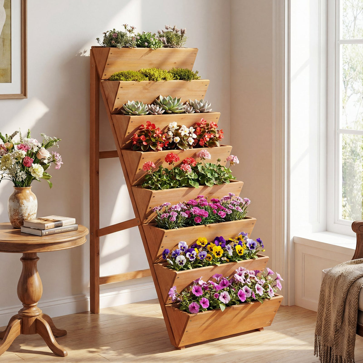 8-tier Vertical Raised Garden Bed Wood Elevated Planter Box with Legs-Orange view 3