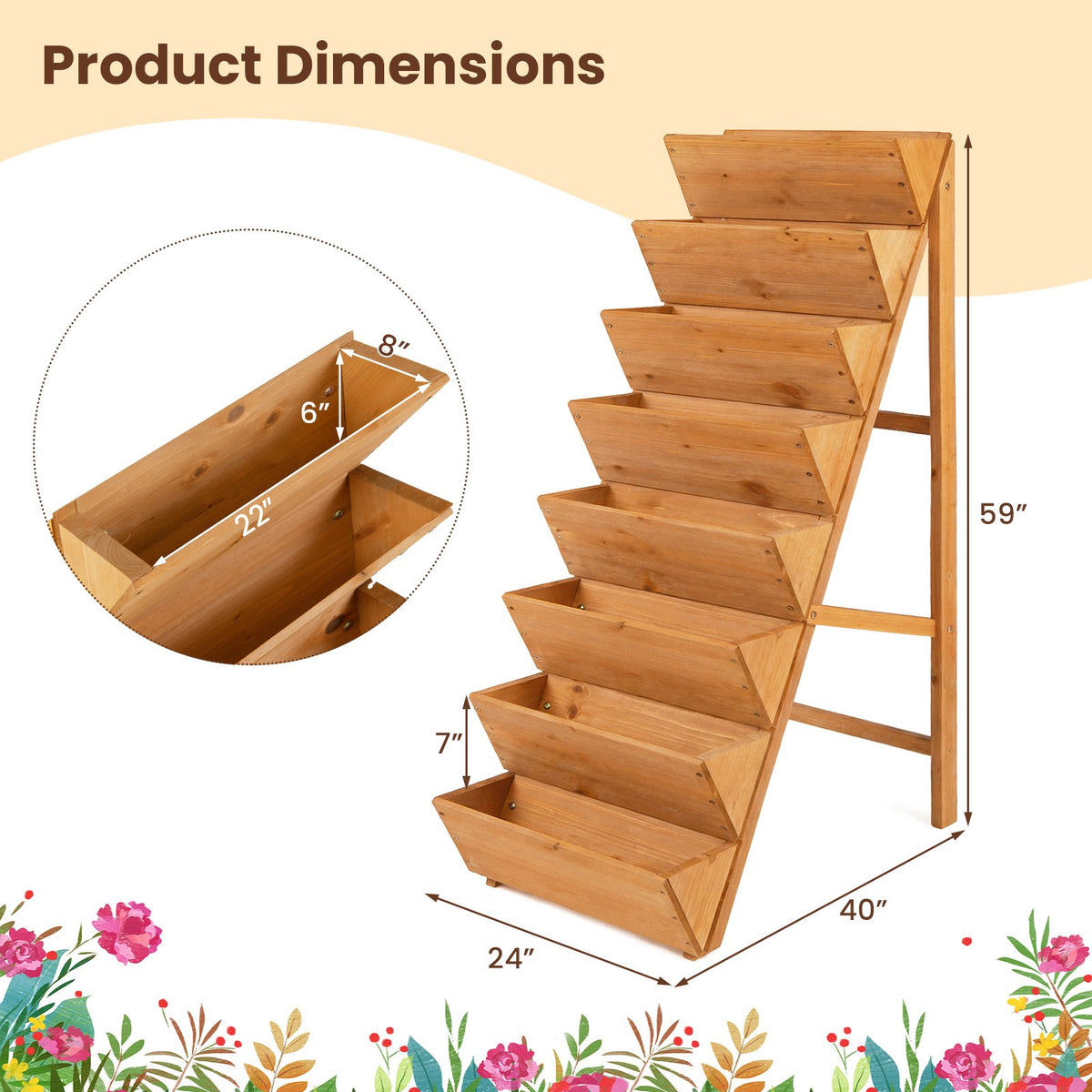 8-tier Vertical Raised Garden Bed Wood Elevated Planter Box with Legs-Orange view 4