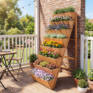 8-tier Vertical Raised Garden Bed Wood Elevated Planter Box with Legs-Orange view 5