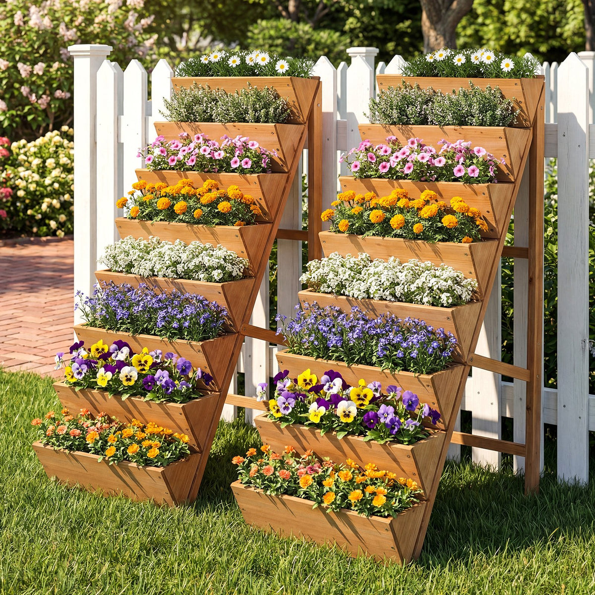 8-tier Vertical Raised Garden Bed Wood Elevated Planter Box with Legs-Orange view 6