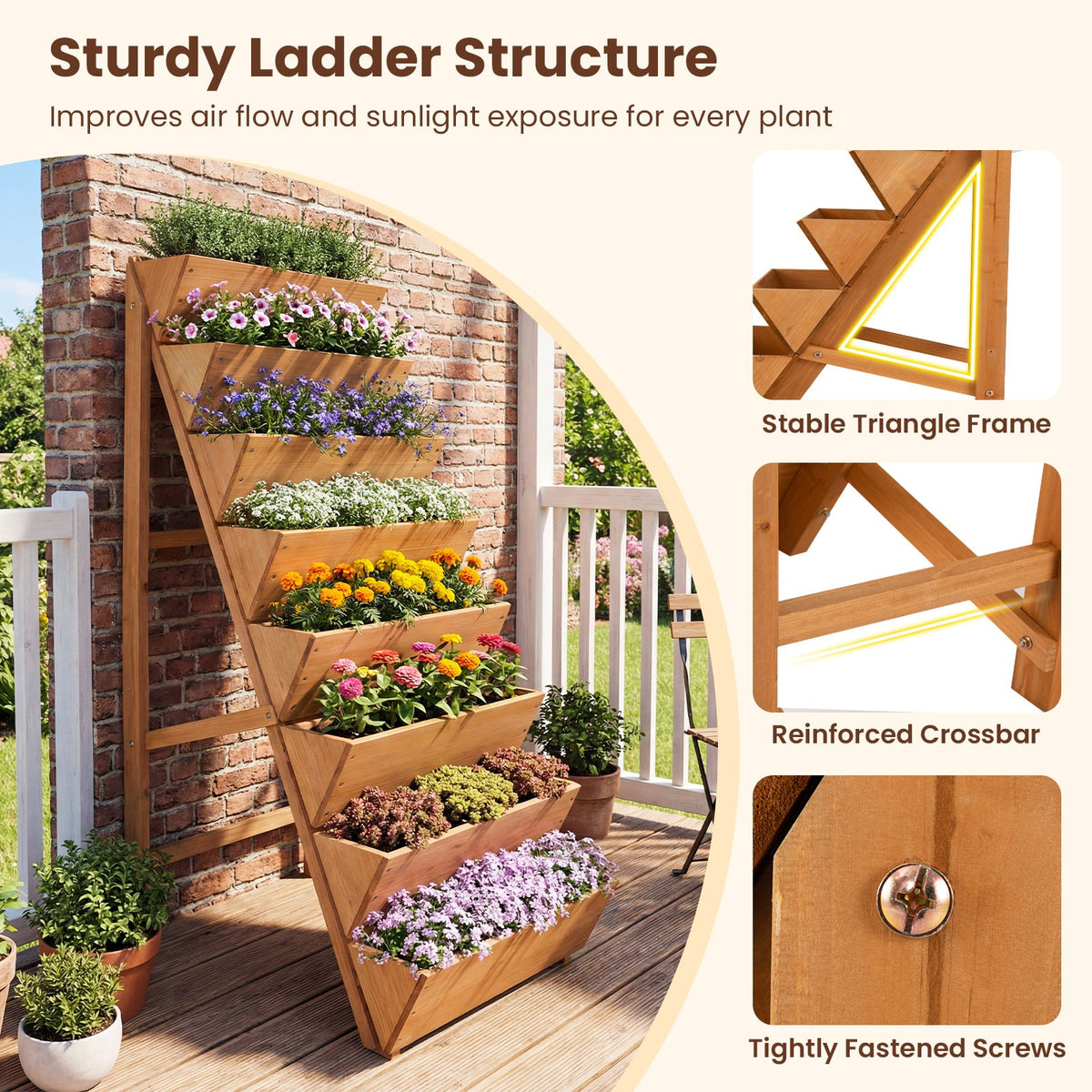 8-tier Vertical Raised Garden Bed Wood Elevated Planter Box with Legs-Orange view 8