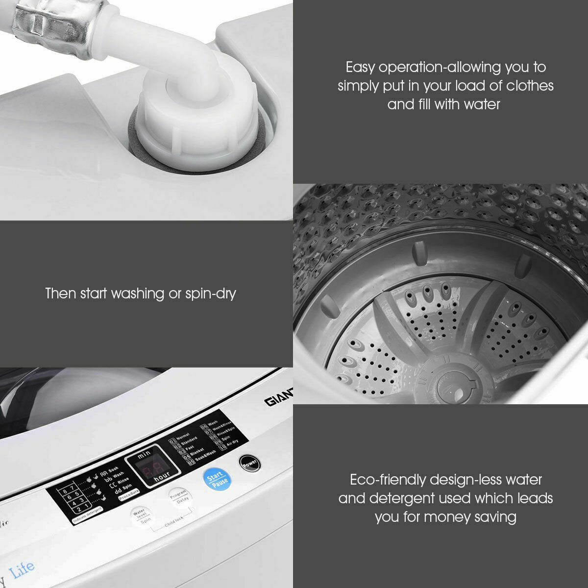12 lbs Full-automatic Washing Machine with 10 Wash Programs view 8