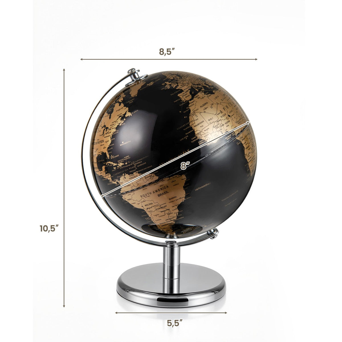 8 inches World Globe Modern Decorative Tabletop Earth Globe-Golden view 4