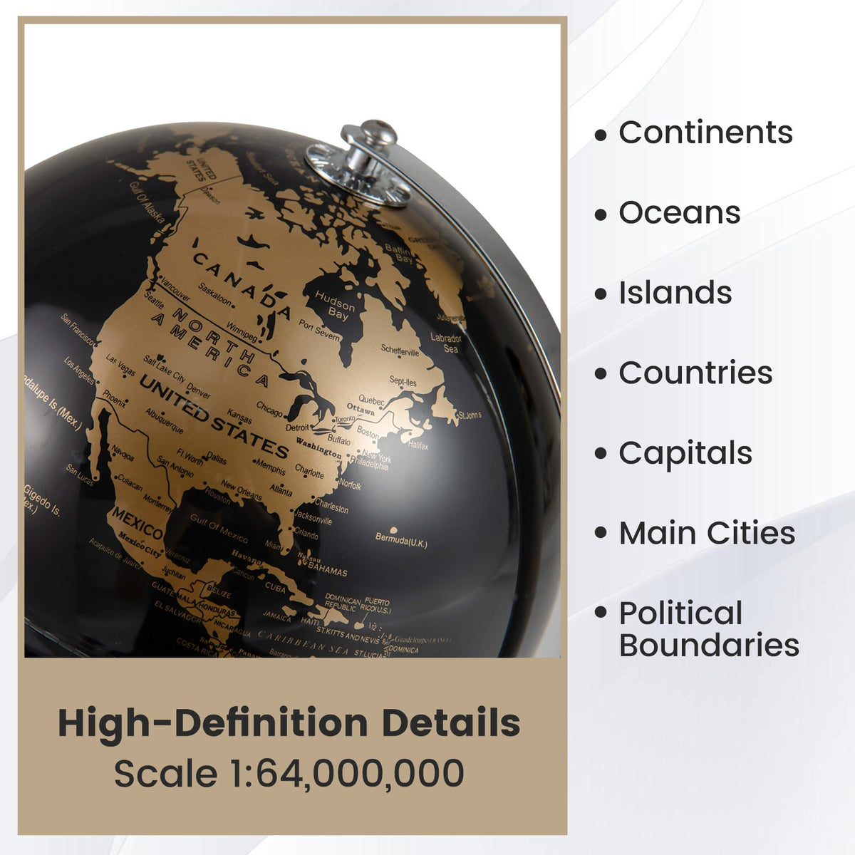 8 inches World Globe Modern Decorative Tabletop Earth Globe-Golden view 7