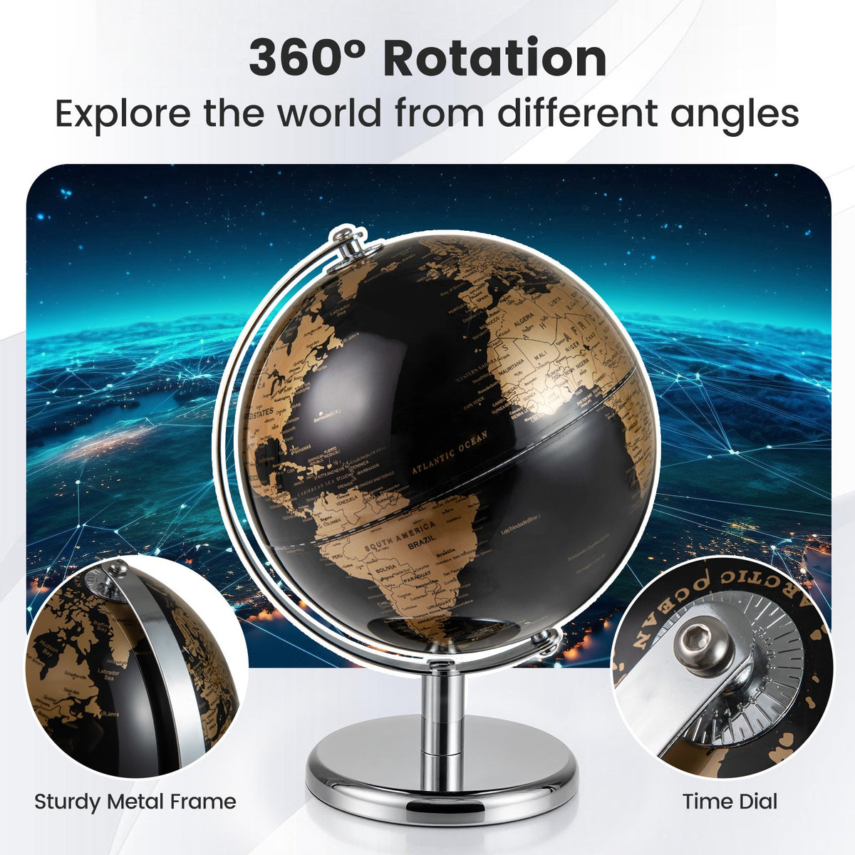8 inches World Globe Modern Decorative Tabletop Earth Globe-Golden view 9