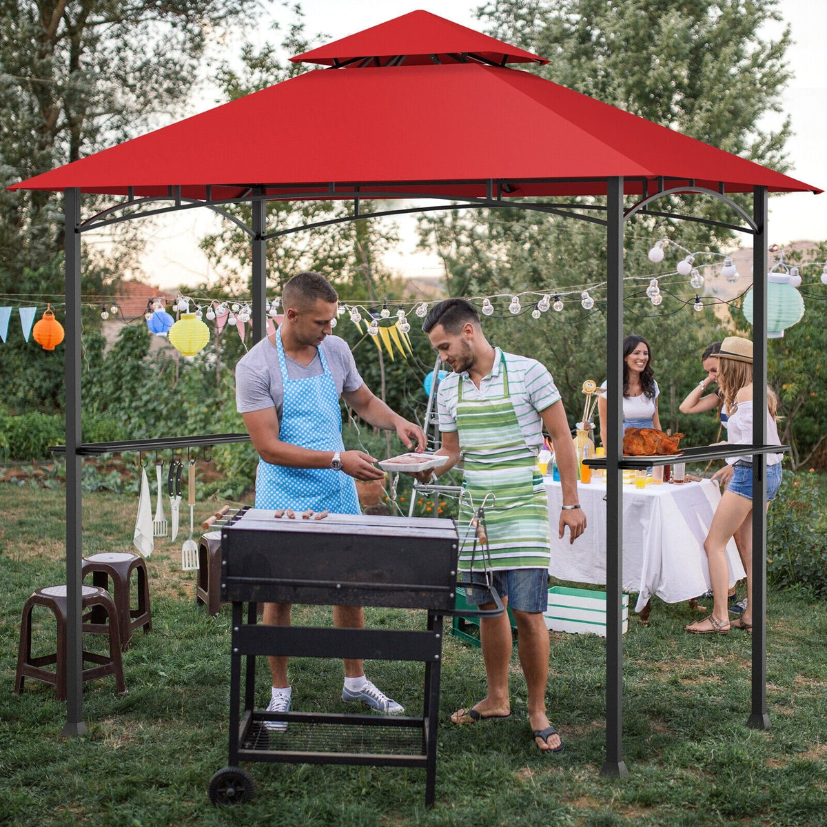 8 x 5 Feet Outdoor Barbecue Grill Gazebo Canopy Tent BBQ Shelter-Wine view 2