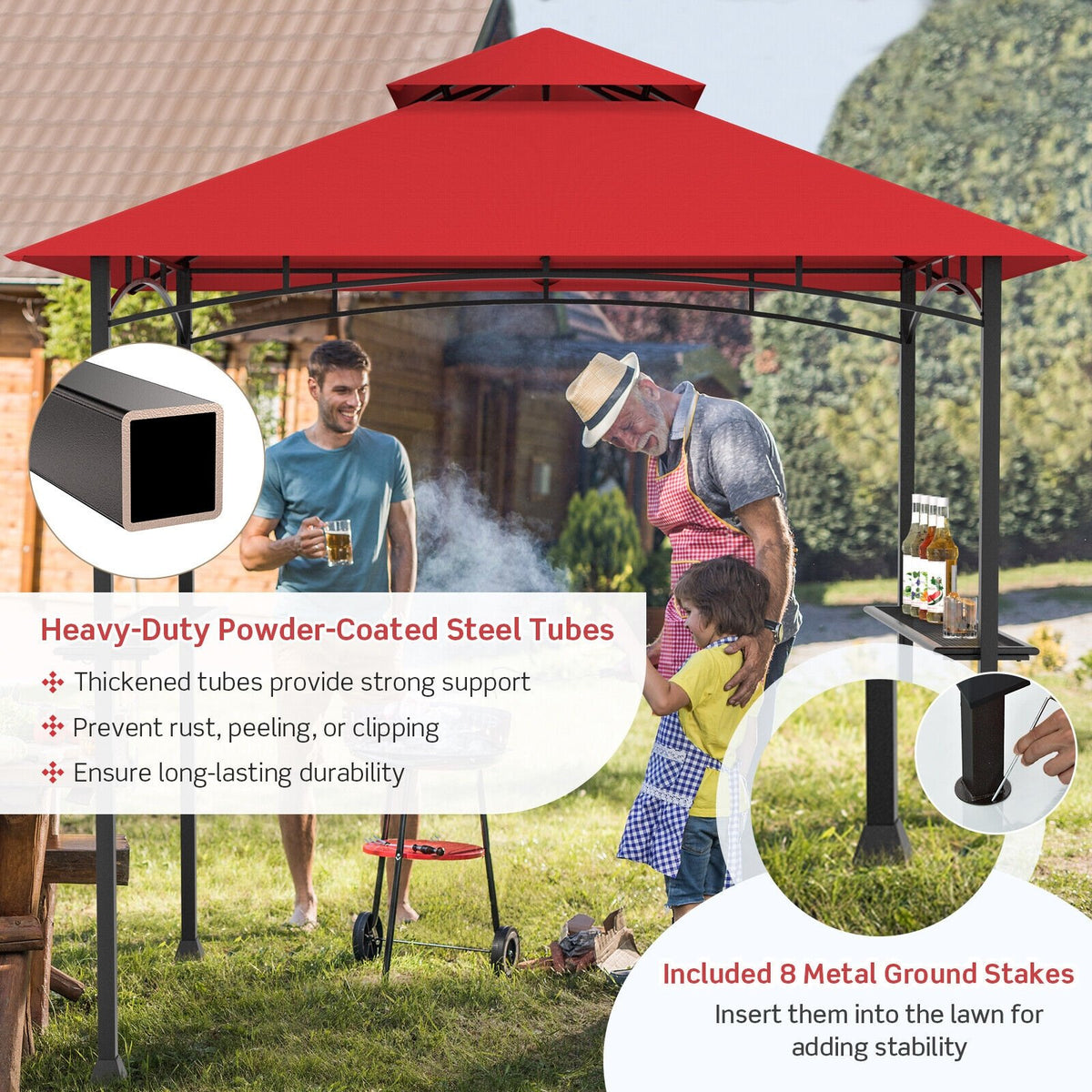 8 x 5 Feet Outdoor Barbecue Grill Gazebo Canopy Tent BBQ Shelter-Wine view 3
