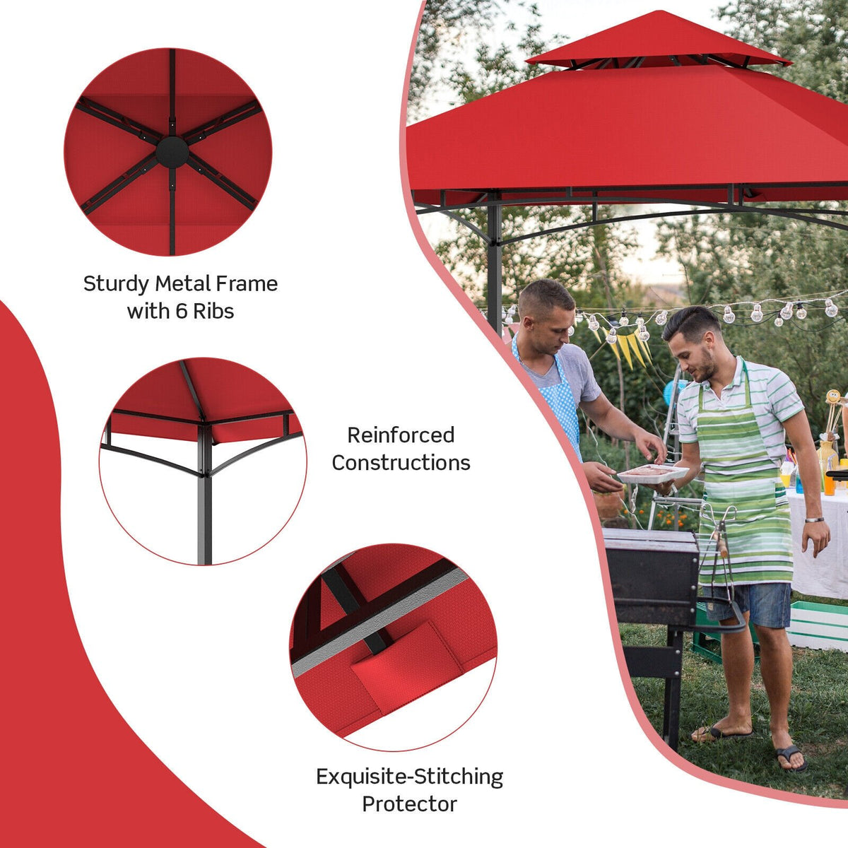 8 x 5 Feet Outdoor Barbecue Grill Gazebo Canopy Tent BBQ Shelter-Wine view 5