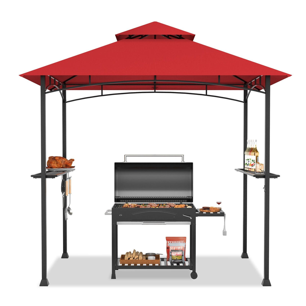 8 x 5 Feet Outdoor Barbecue Grill Gazebo Canopy Tent BBQ Shelter-Wine view 7