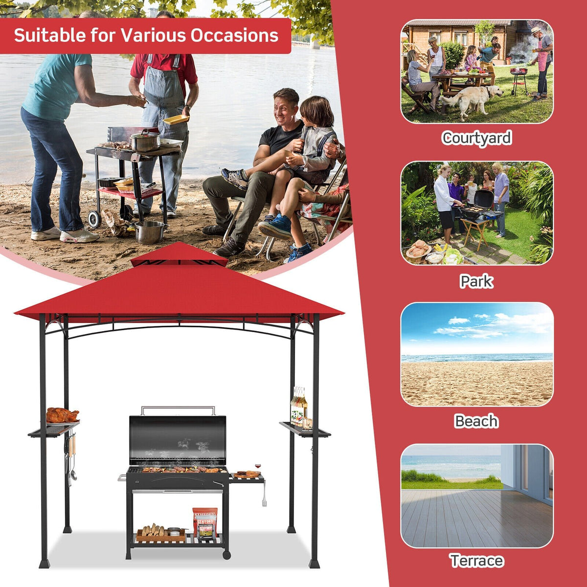 8 x 5 Feet Outdoor Barbecue Grill Gazebo Canopy Tent BBQ Shelter-Wine view 8