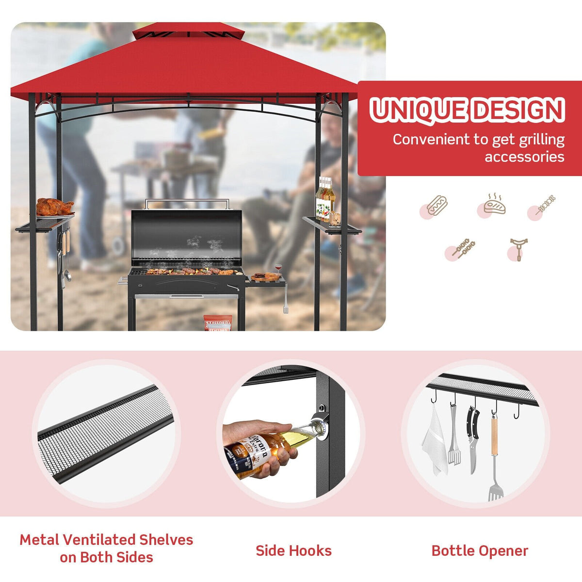 8 x 5 Feet Outdoor Barbecue Grill Gazebo Canopy Tent BBQ Shelter-Wine view 9