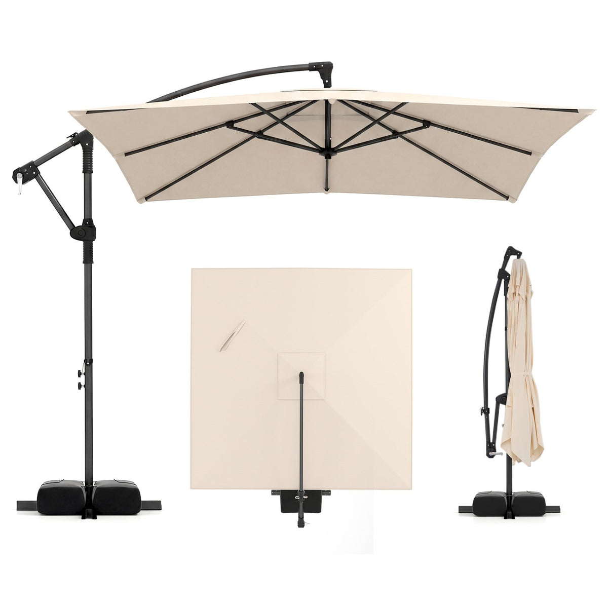8 x 8 FT Offset Cantilever Patio Umbrella Square Hanging Outdoor Market Umbrella with 360° Rotation-Beige
